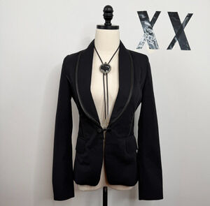 Philippe Dubuc Black Wool Crepe Satin Piping Frog Clasp Tailored Blazer XS